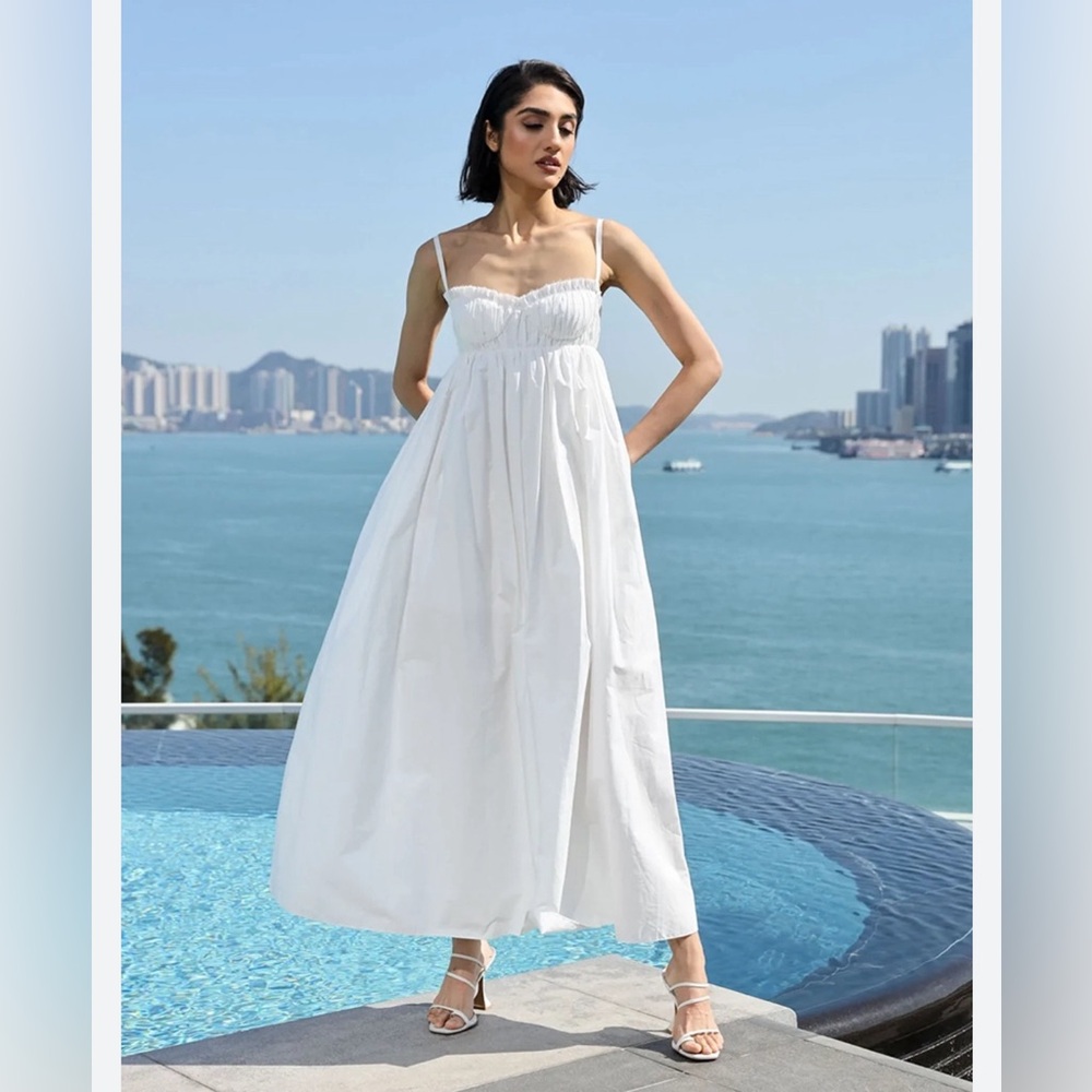 SAU LEE Gianna cotton white maxi poplin dress